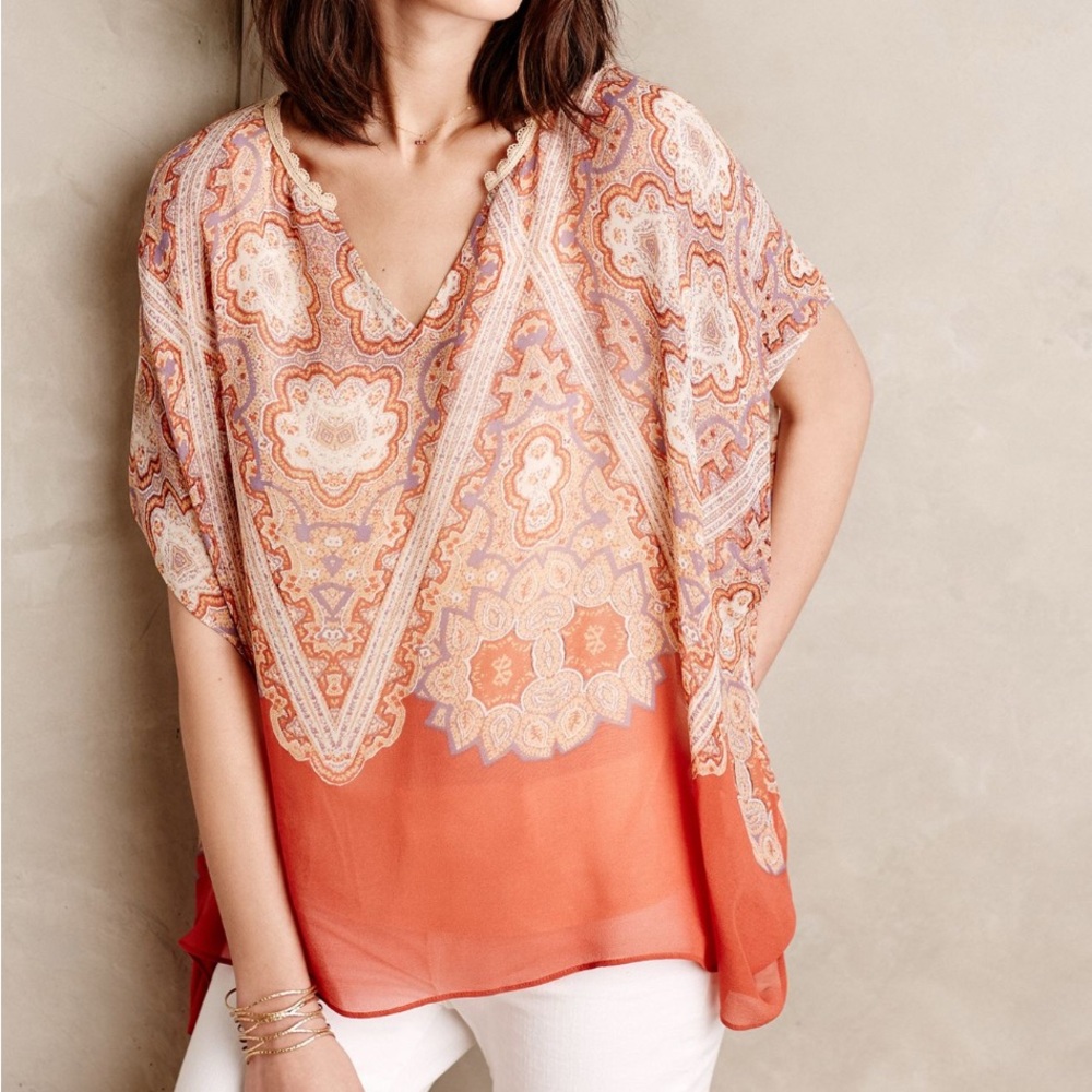 Maeve for Anthropologie Nalina Silk Poncho Style Blouse Size XS VGUC